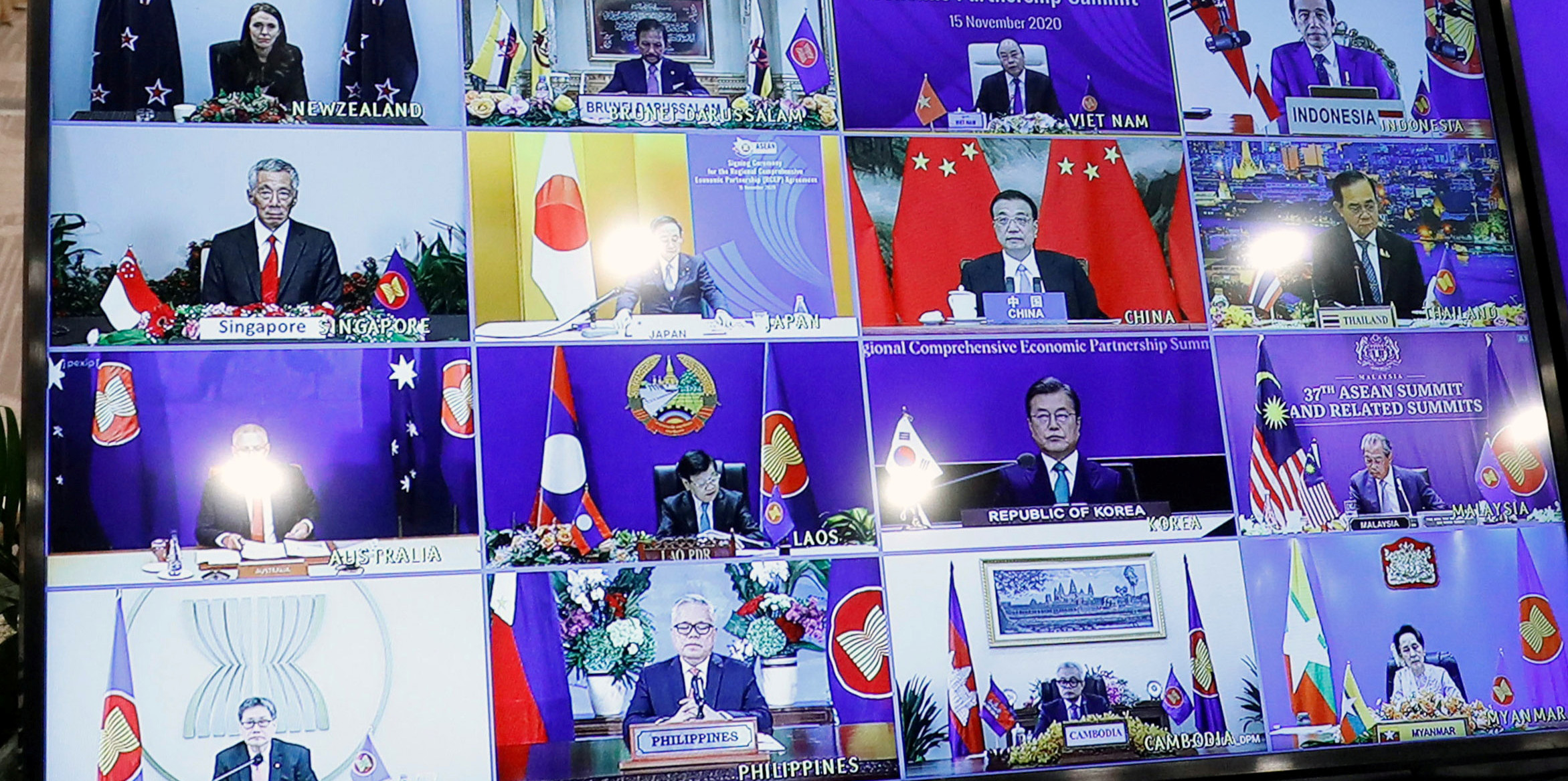ASEAN heads of state attend the 37th ASEAN Summit remotely in November 2020.