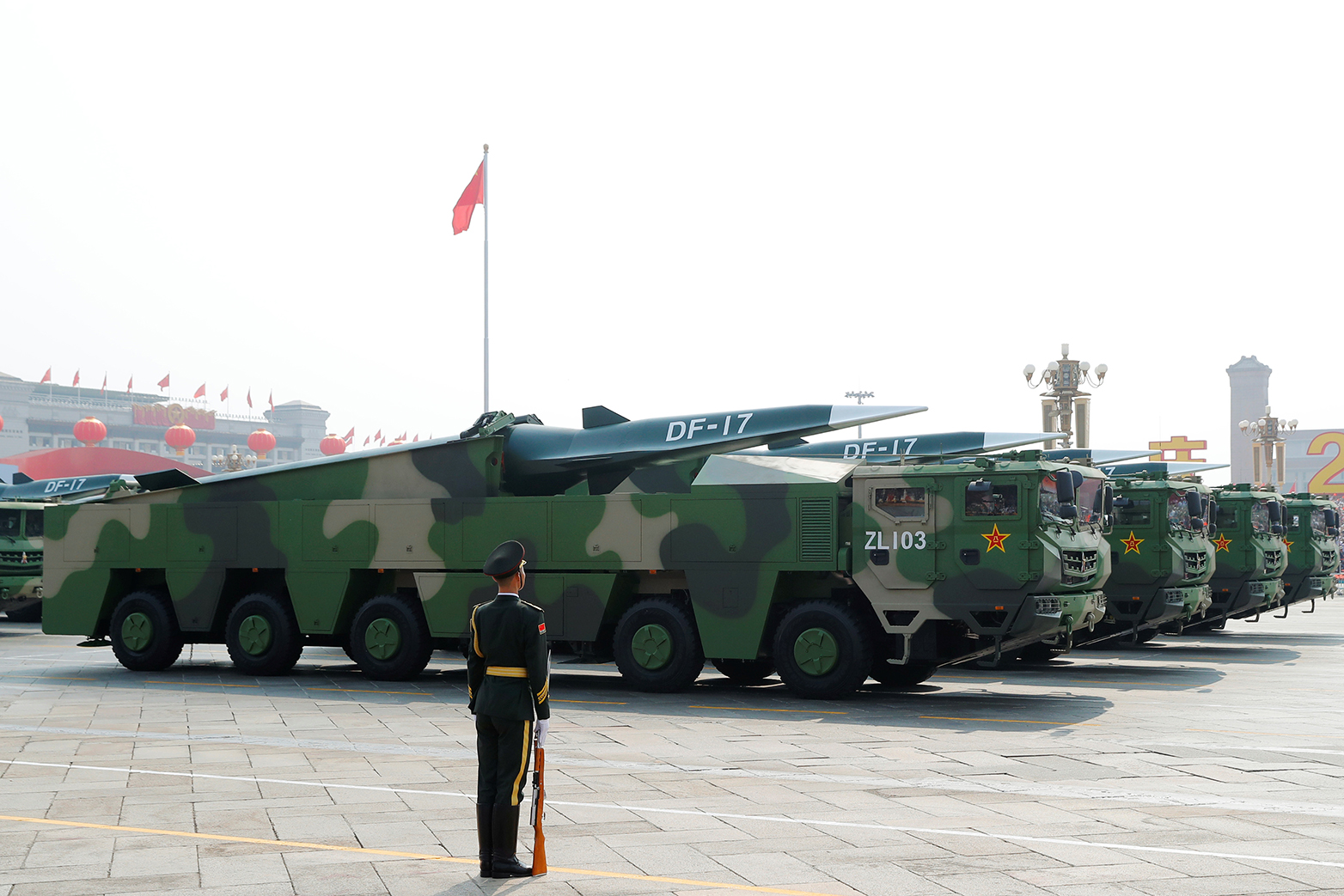 Military vehicles carrying hypersonic missiles