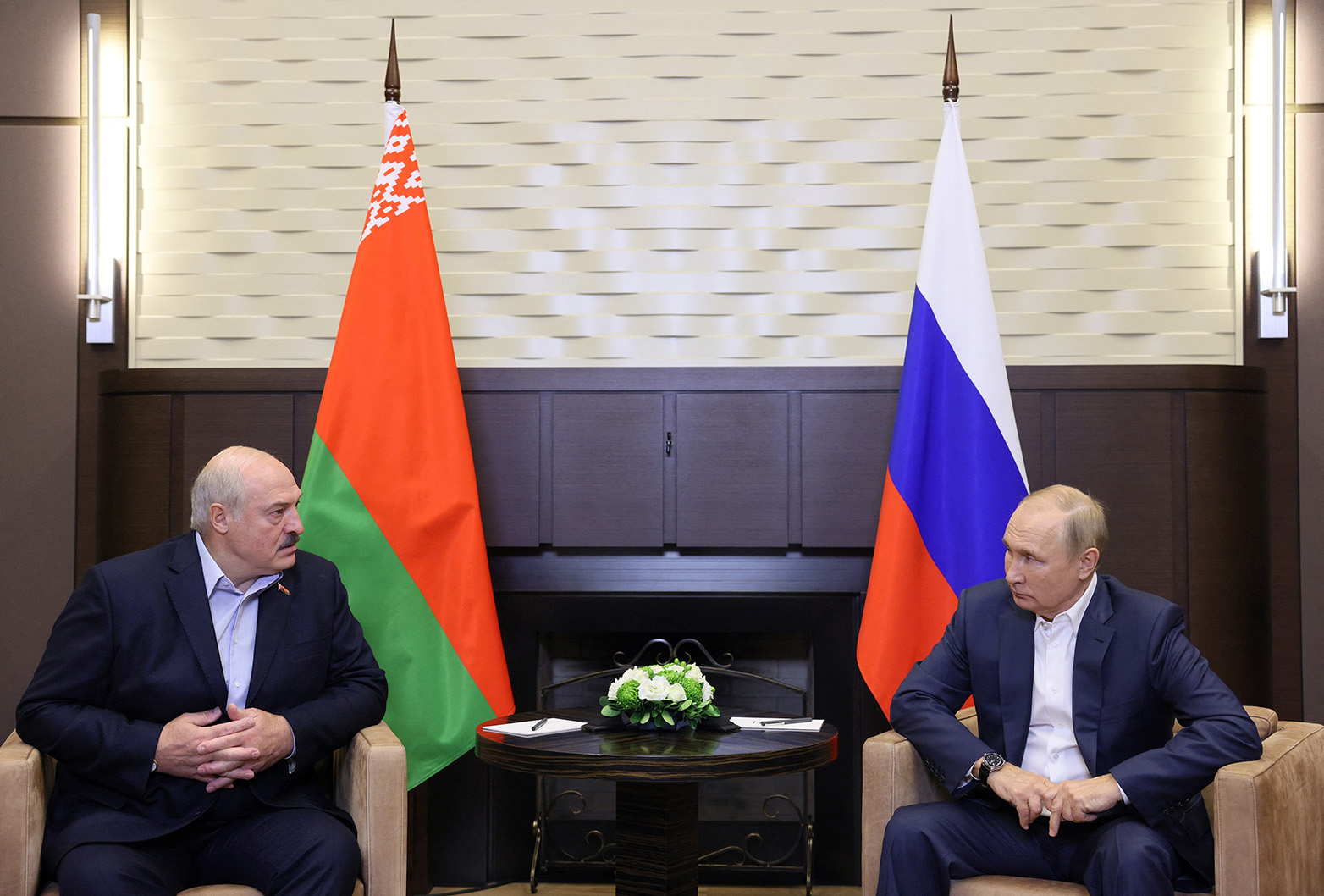 Russian President Vladimir Putin attends a meeting with his Belarusian counterpart Alexander Lukashenko.