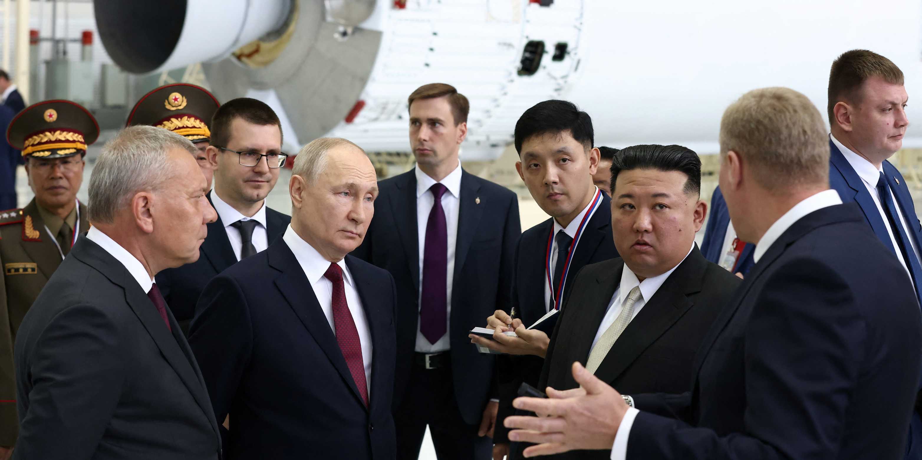 Putin and Kim visit the Vostochny Cosmodrome in the far eastern Amur region in Russia on 13 September 2023.