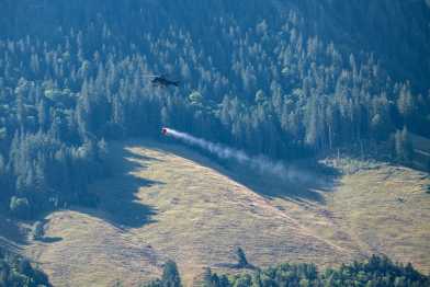 Water transport by helicopter in Fribourg for farm animals